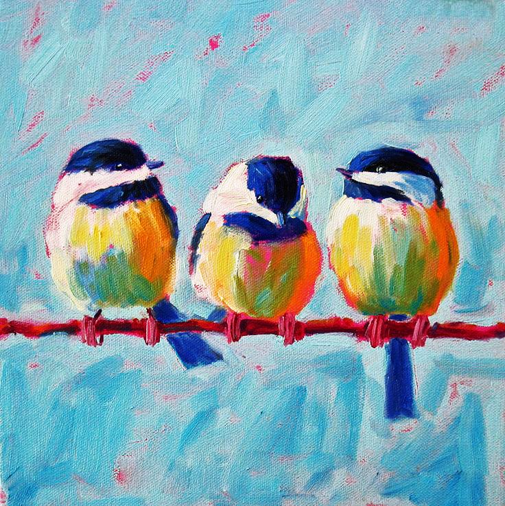 736x738 Vogeltjes 2.jpg Art Paintings, Bird - Three Birds Painting