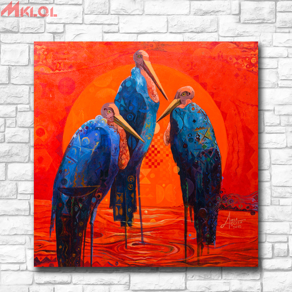 1000x1000 Mklql Oil Panting Pop Art Animal Three Birds Wall Decor Painted - Three Birds Painting