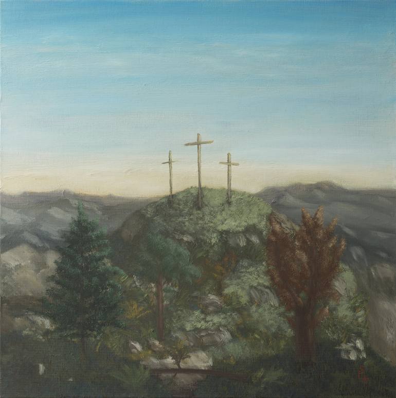 770x774 Saatchi Art Three Crosses Painting By Eduard Andrei Simion - Three Crosses Painting