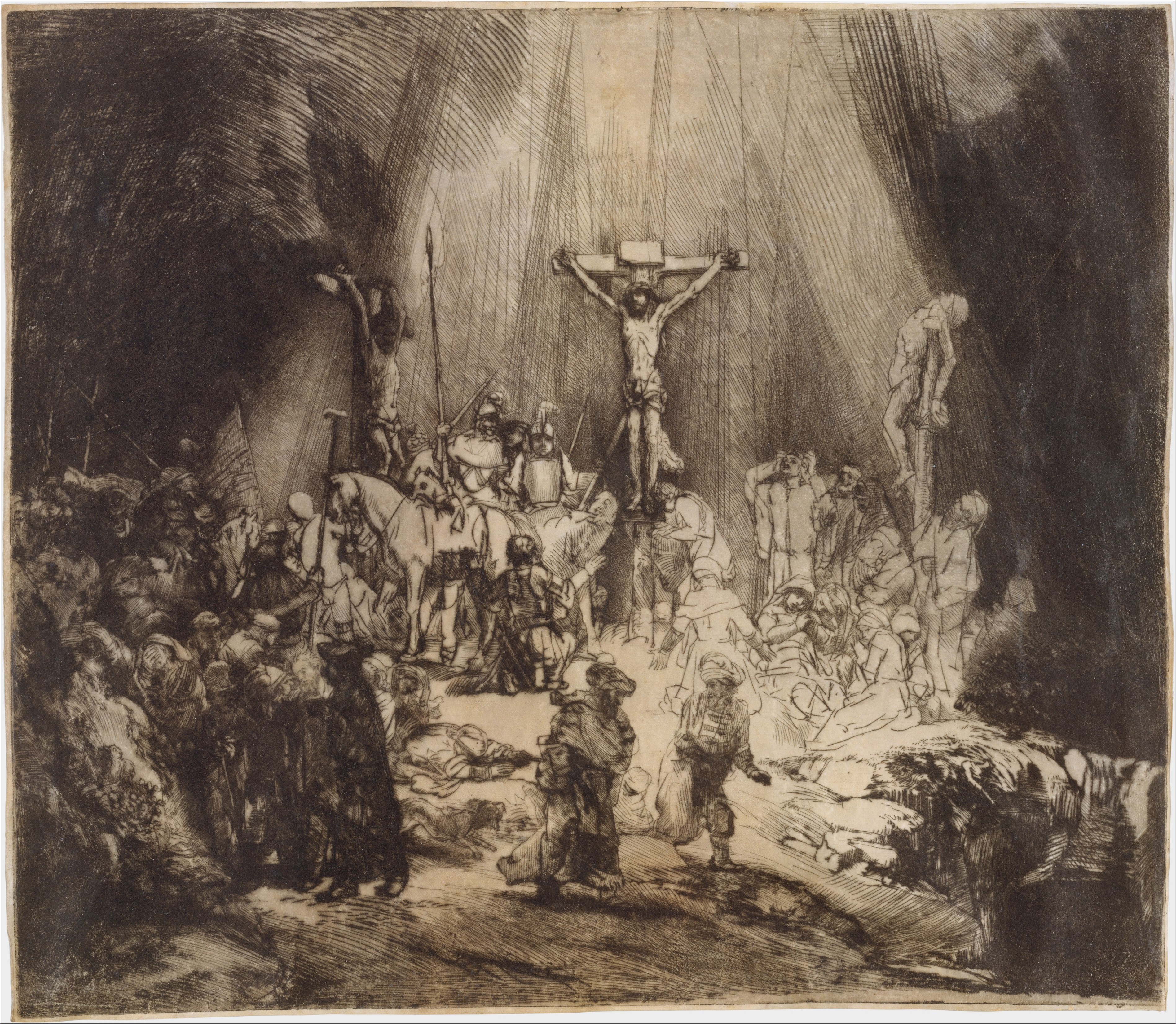 3795x3305 Rembrandt (Rembrandt Van Rijn) Christ Crucified Between The Two - Three Crosses Painting