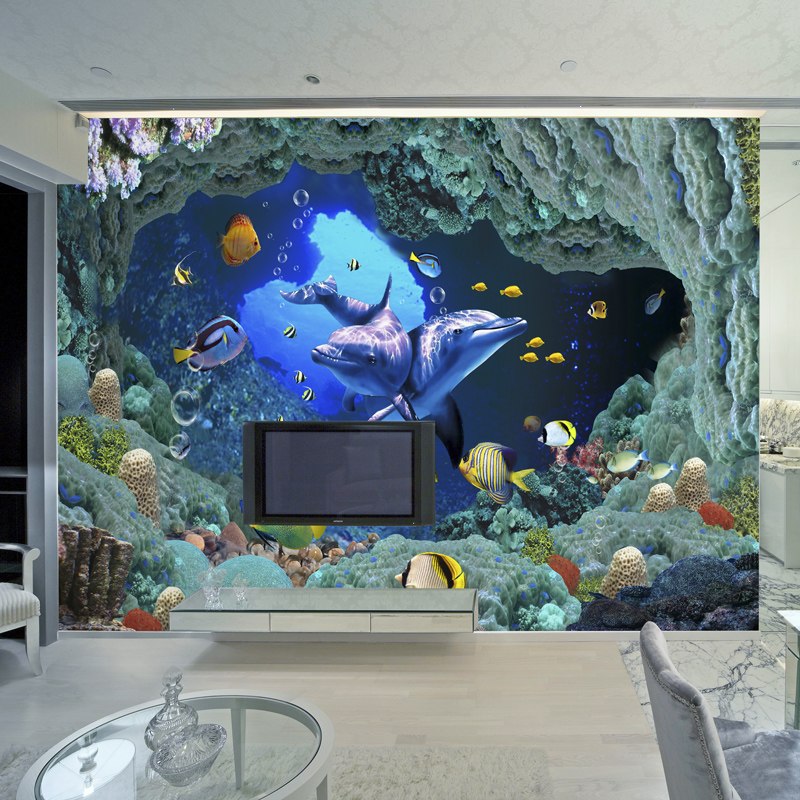 800x800 Free Shipping Dolphins 3d Three Dimensional Large Murals Sofa Tv - Three D Painting