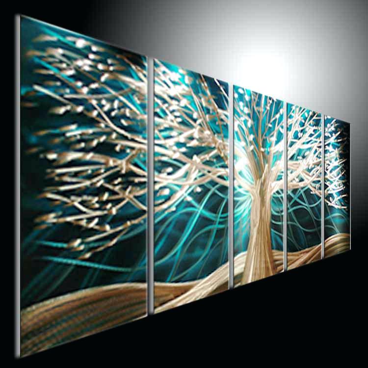750x750 Teal Wall Art Original Metal Modern Three D Painting Sculpture - Three D Painting