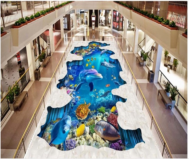 640x539 3d Floor Painting Wallpaper Sea World Dolphin Shark 3d Three - Three Dimensional Painting