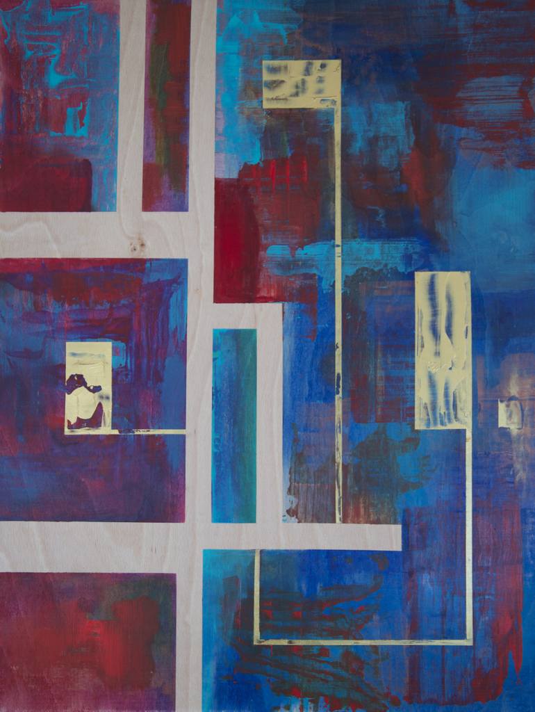 770x1024 Saatchi Art Three Golden Flags Painting By Steven Mochrie - Three Flags Painting