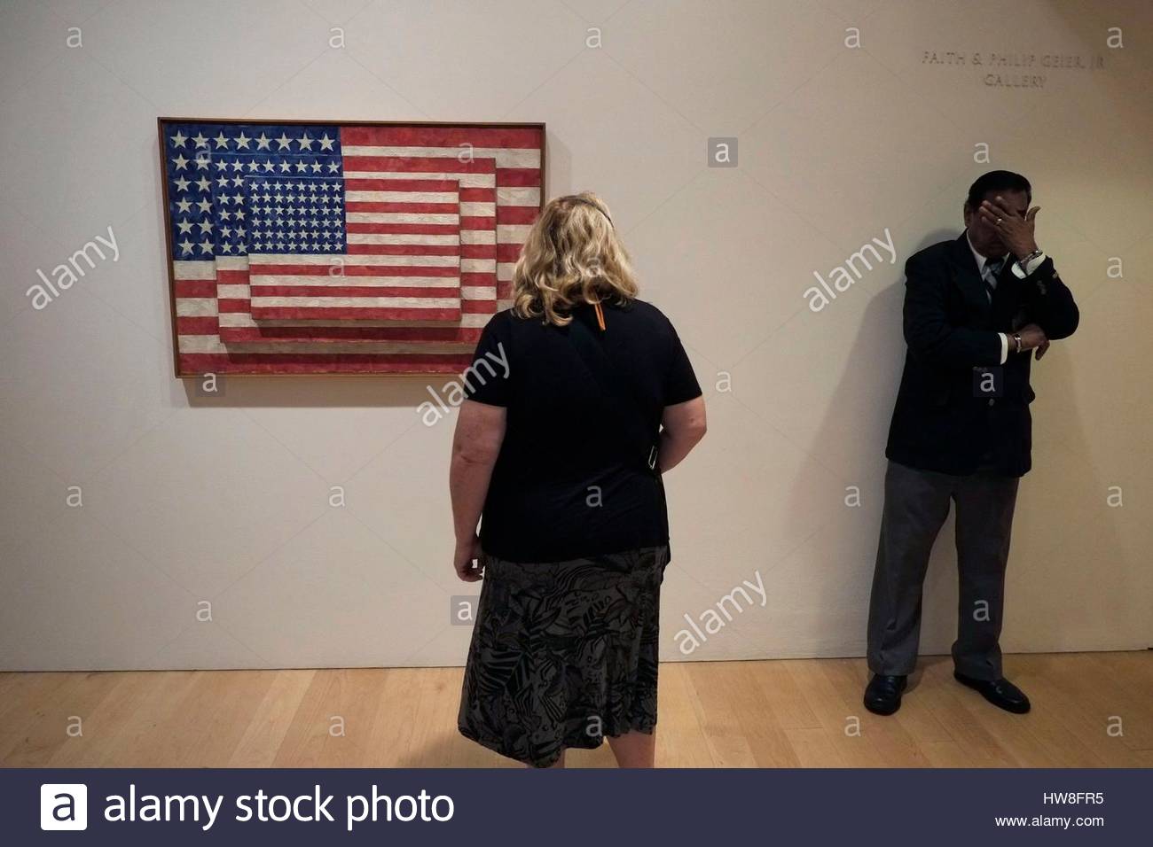 1300x956 United States, New York, Manhattan, A Visitor Looks - Three Flags Painting