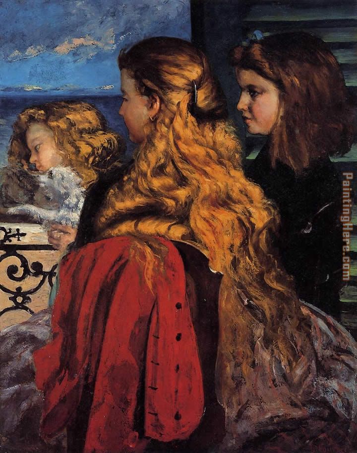 720x912 Gustave Courbet Three English Girls - Three Girls Painting