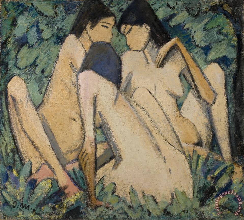 960x869 Otto Muller Three Girls In A Wood Painting - Three Girls Painting