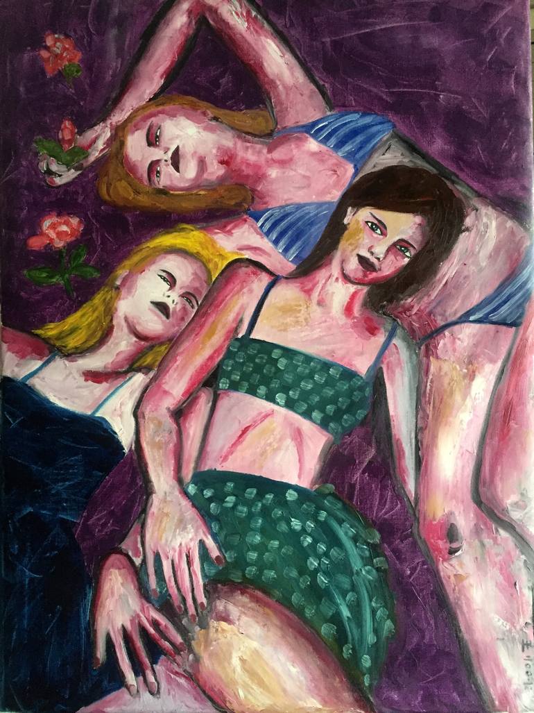 770x1027 Saatchi Art Three Girls Painting By Wang Shu Jie - Three Girls Painting