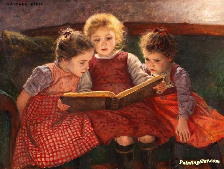720x543 Three Reading Girls Artwork By Walther Firle Oil Painting Amp Art - Three Girls Painting