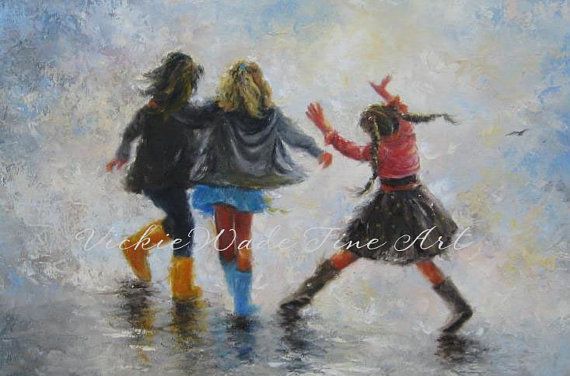 570x376 Three Sisters Art Print, Three Girls Paintings, Girls Room Wall - Three Girls Painting