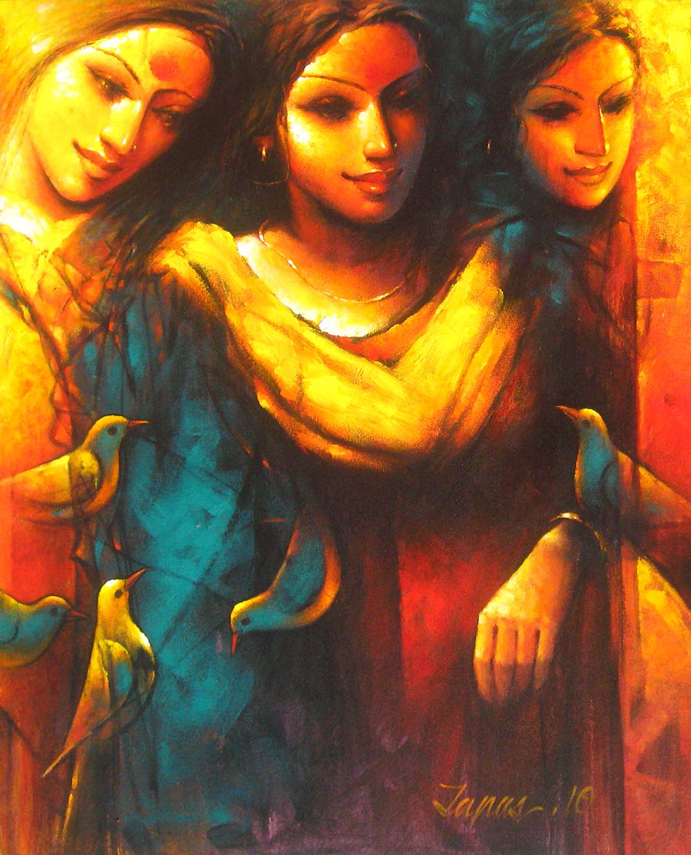 1000x1237 Buy Painting Gleeful - Three Girls Painting