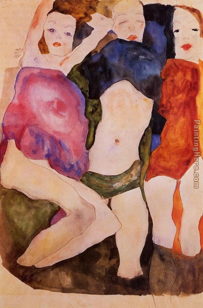 646x980 Egon Schiele Three Girls Painting Anysize 50% Off - Three Girls Painting