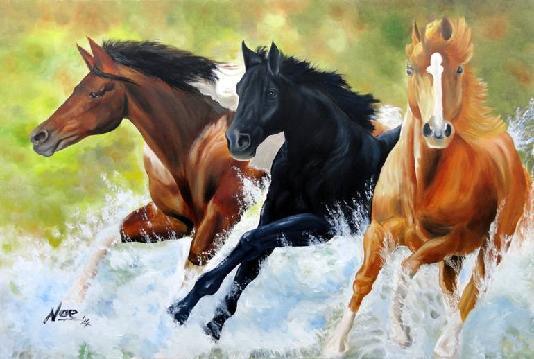 770x518 Saatchi Art Three Horses Painting By Noe Vicente - Three Horses Painting