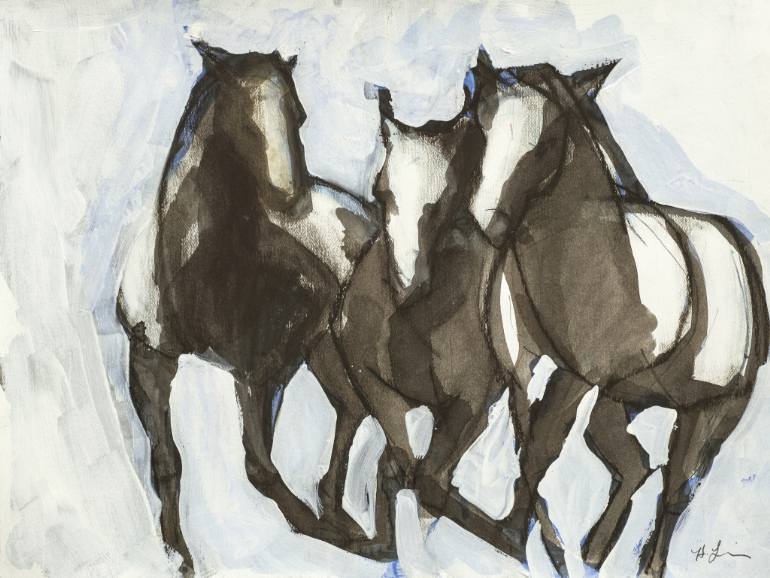 770x578 Saatchi Art Three Running Horses Painting By Heidi Lanino - Three Horses Painting