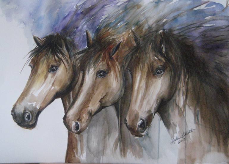 770x552 Saatchi Art Three Horses Painting By Lydia Falletti - Three Horses Painting