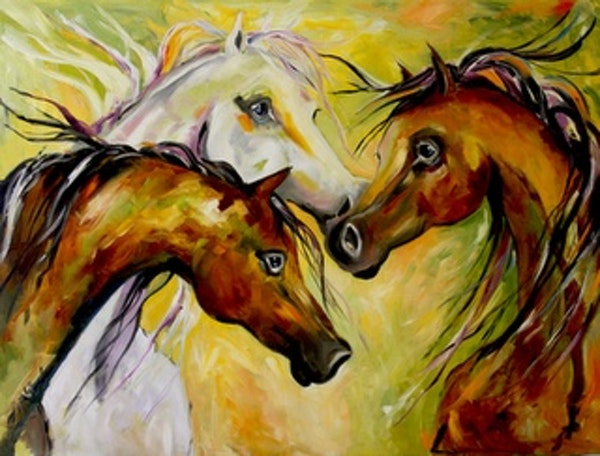 600x456 Spirit With Us, Three Arabian Horses Painting By A Texas Artist - Three Horses Painting