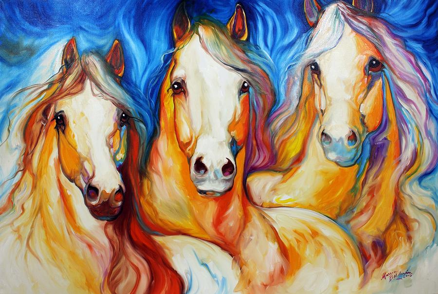 900x605 Spirits Three Painting By Marcia Baldwin - Three Horses Painting