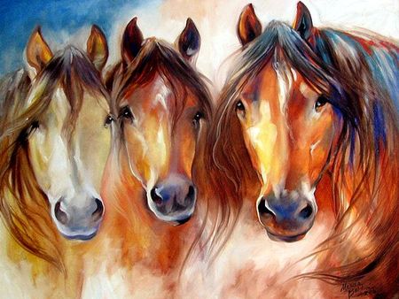 450x338 The 627 Best Horse Art 7 Images On Drawings Of Horses - Three Horses Painting