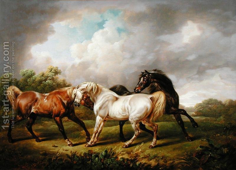 800x578 Three Horses In A Stormy Landscape Charles Towne Reproduction - Three Horses Painting