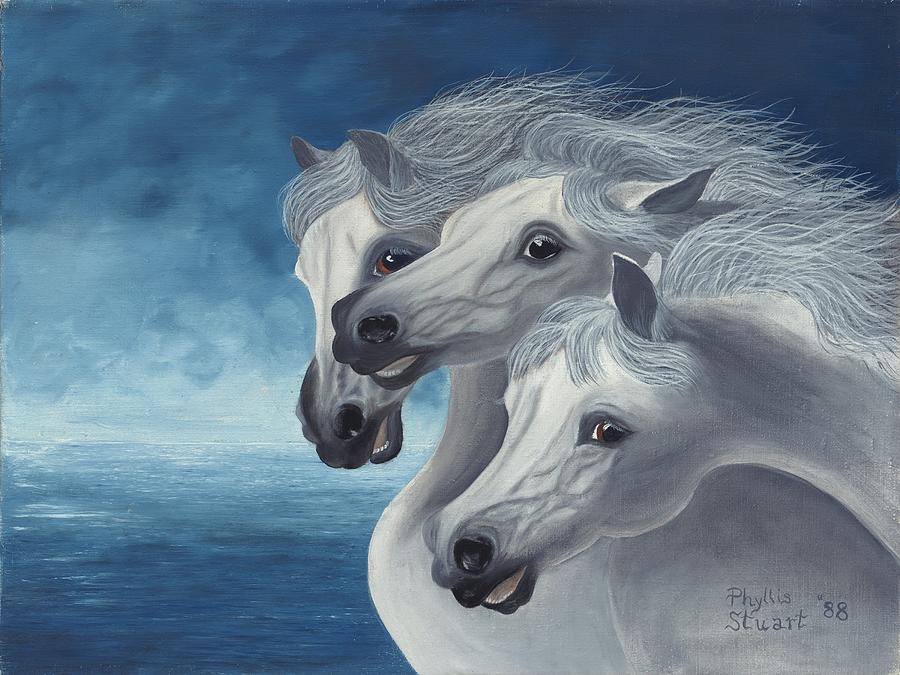 900x675 Three White Horses Painting By Paul - Three Horses Painting