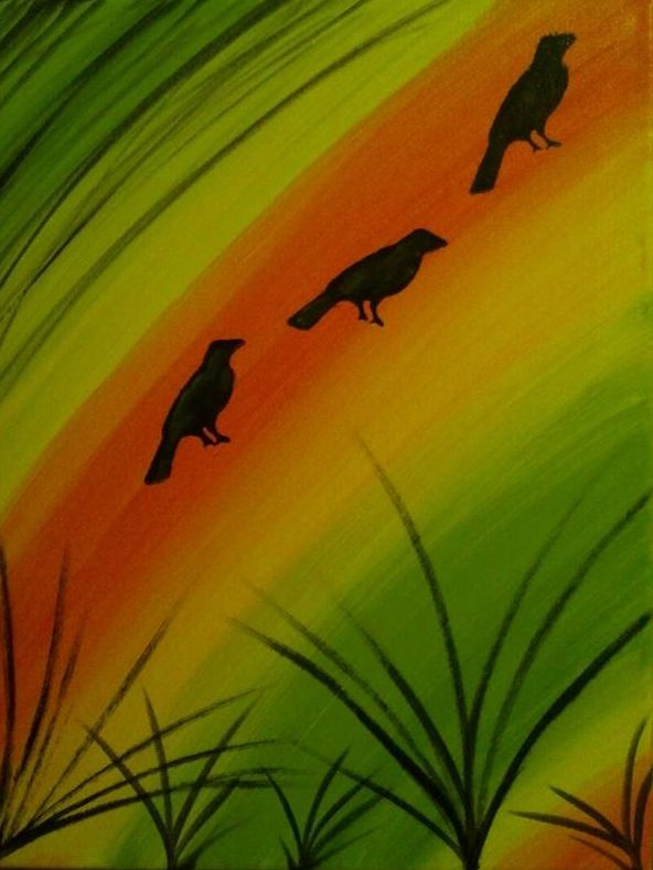 592x789 Three Little Birds Acrylic Painting Elizabeth Mae Art - Three Little Birds Painting
