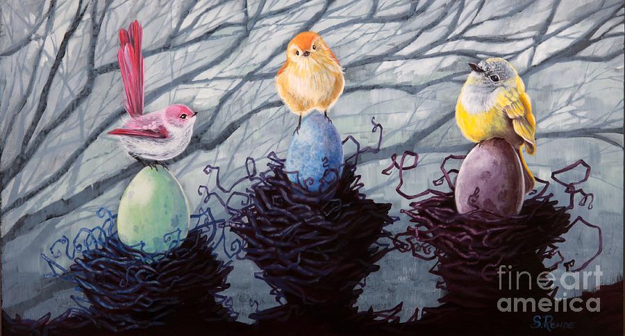 900x484 Three Little Birds Painting By Suzanne Rende - Three Little Birds Painting