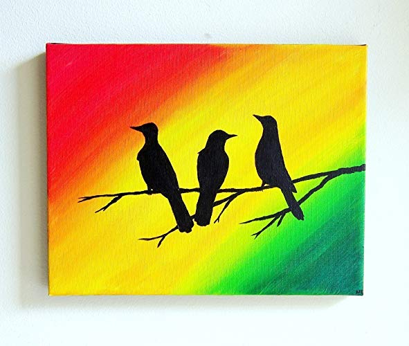 591x500 Three Little Birds Canvas Painting Rasta Color Decor - Three Little Birds Painting