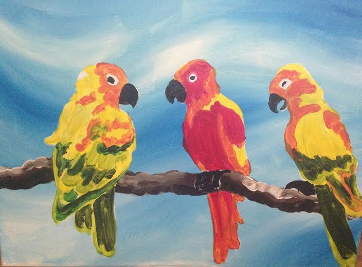 704x520 Three Little Birds Chardonnay N' Canvas - Three Little Birds Painting
