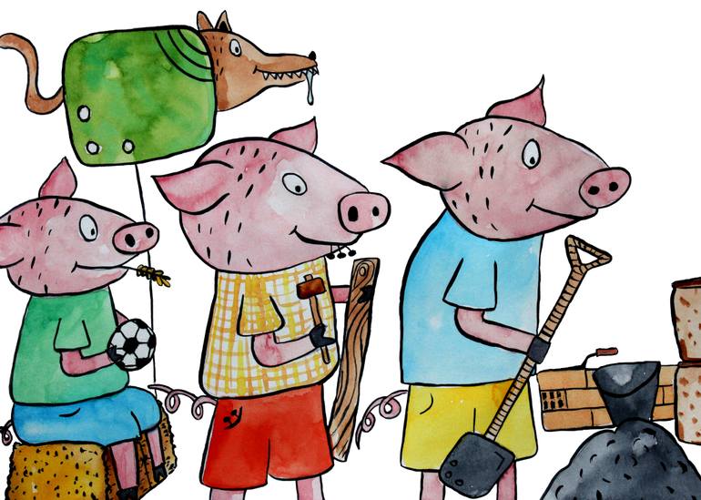 770x549 Saatchi Art Three Little Pigs Painting By Joana - Three Little Pigs Painting