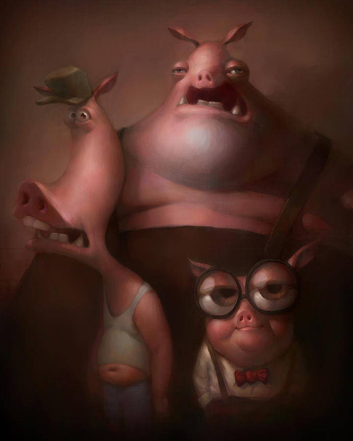 720x900 Three Little Pigs Painting By Adam Ford - Three Little Pigs Painting