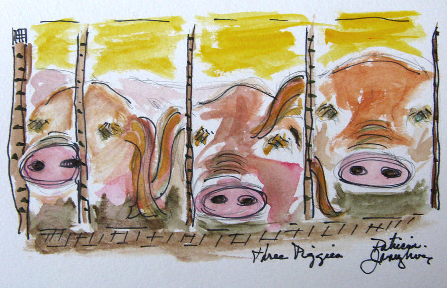 900x581 Three Little Pigs Painting By Patricia Januszkiewicz - Three Little Pigs Painting