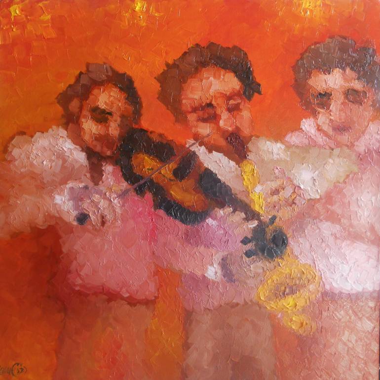 770x769 Saatchi Art Three Musicians Painting By Ahmed Samir Kheder - Three Musicians Painting