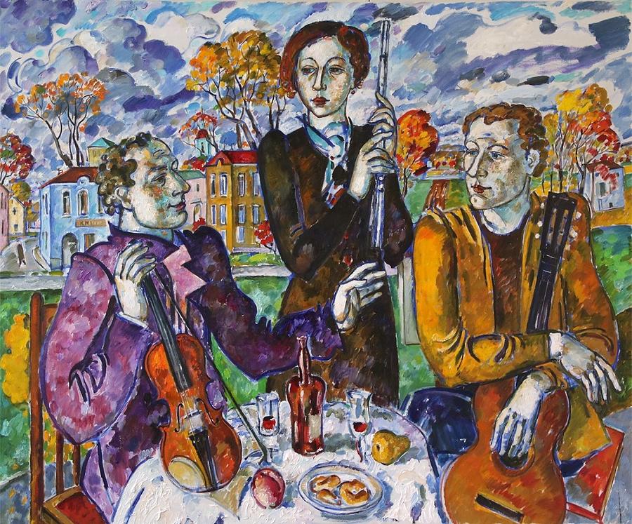 900x747 Three Musicians Painting By Alexey Zoob - Three Musicians Painting