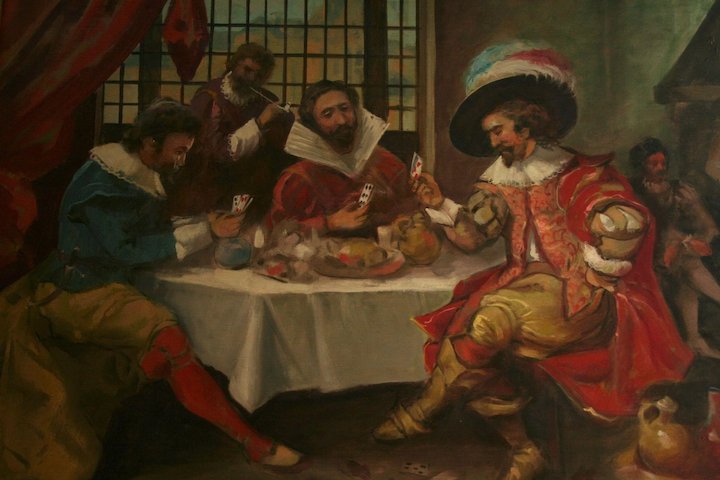 720x480 The Three Musketeers French Tavern Scene Playing Cards Large - Three Musketeers Painting