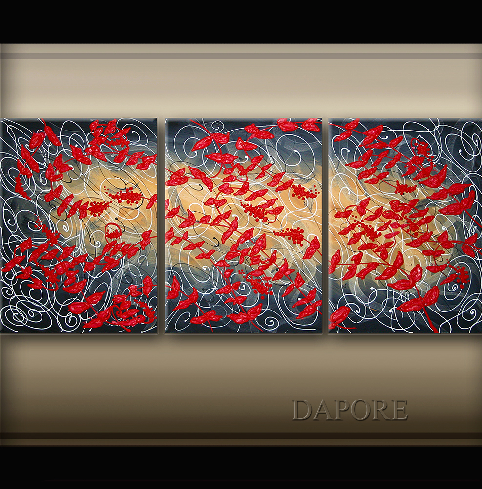 987x1000 Red Original Fine Art Paintings By Dapore Modern Decorative Large - Three Painting