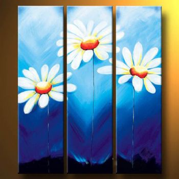 350x350 Three Daisies Modern Canvas Art Wall Decor Floral Oil Painting - Three Painting