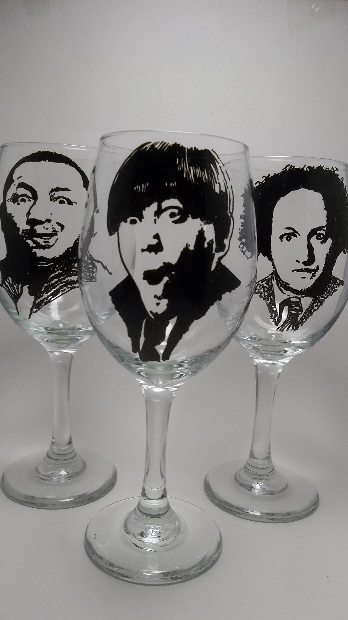 1151x2048 The Three Stooges, Wine Glasses, Hand Painted Glasses Real Glass Act - Three Stooges Painting