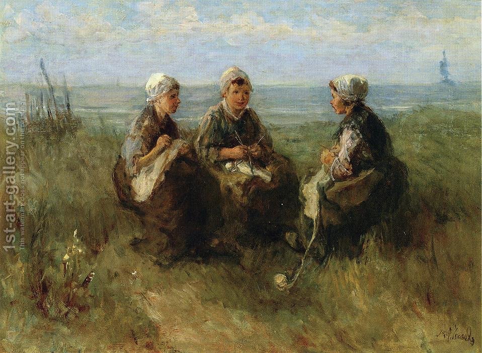 958x703 Three Women Knitting By The Sea Jozef Israels Reproduction 1st - Three Women Painting