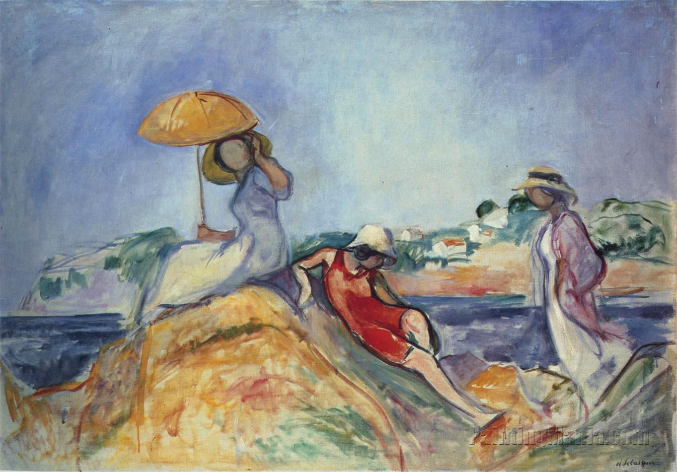 1363x951 Three Women By The Sea - Three Women Painting