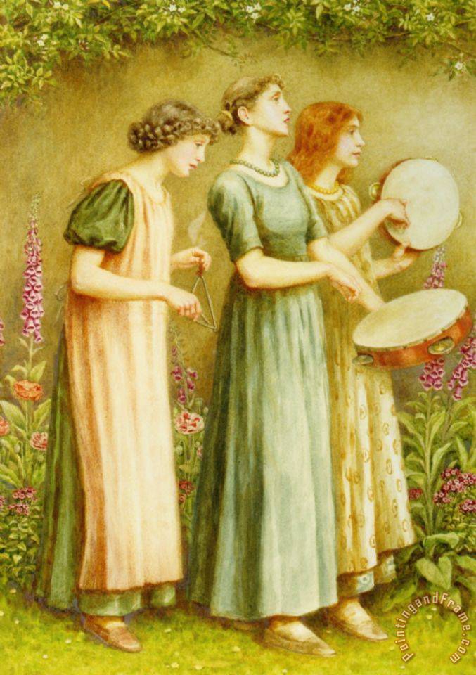 677x960 Kate Greenaway Three Women In A Garden Painting - Three Women Painting