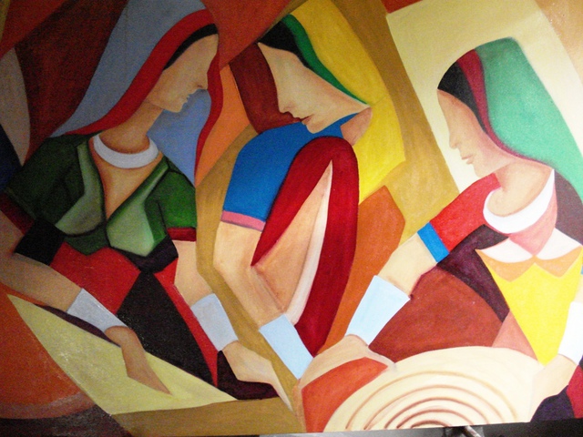 640x480 Kiran Soni Gupta Artwork Three Women Original Painting Oil - Three Women Painting