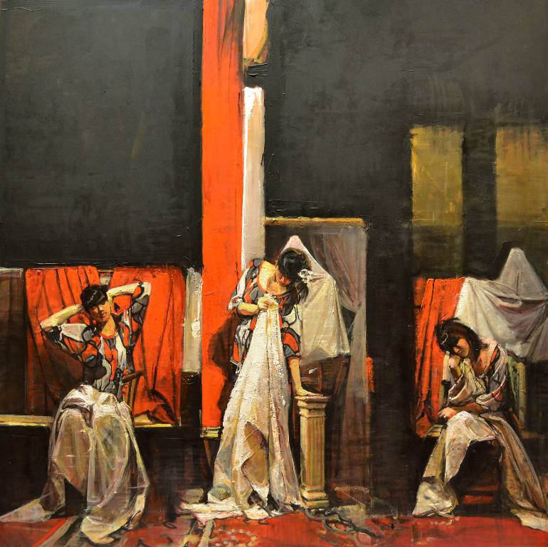 770x769 Saatchi Art Three Women And A Theatrical Scene Painting By Marco - Three Women Painting