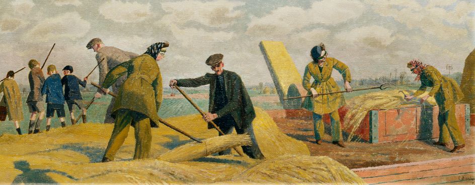 944x369 Threshing Kent 1940 By Evelyn Dunbar, Via Persephone Books (C) Dr - Threshing Painting