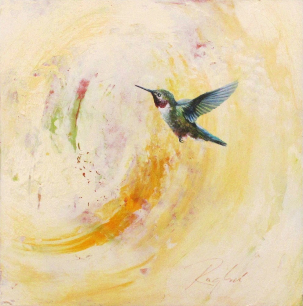 992x1000 Greg Ragland Painting Ruby Throat In White Amp Yellow Acrylic On Canvas - Throat Painting