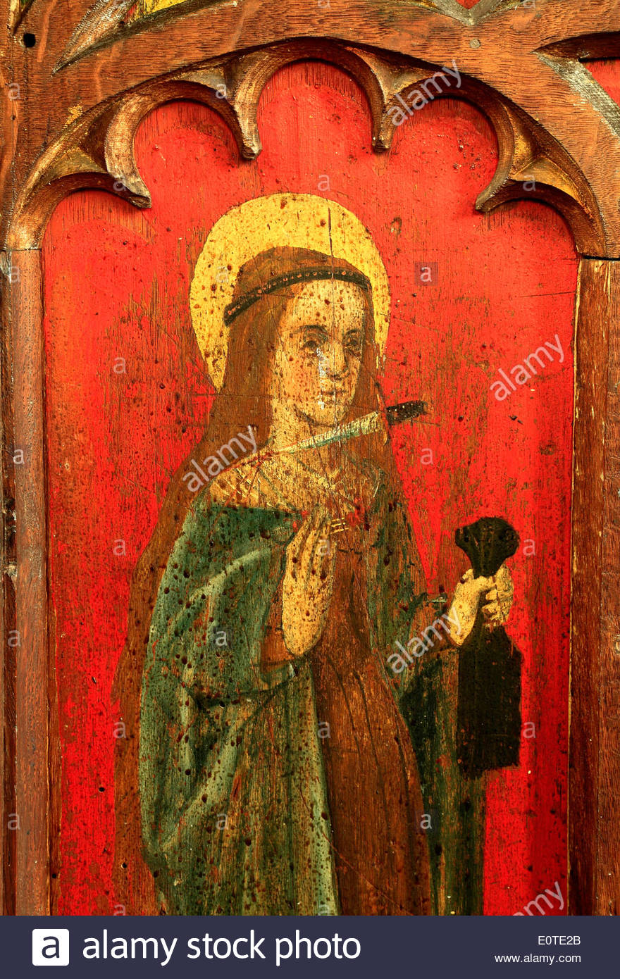 880x1390 St. Agnes, English Medieval Rood Screen Painting, C.1500, North - Throat Painting