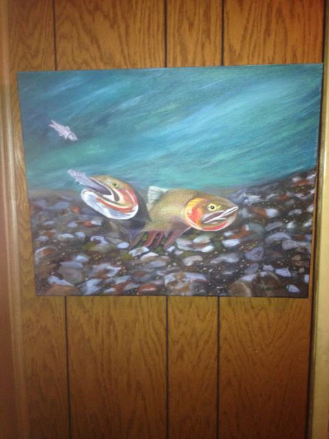 480x640 Cut Throat Trout Original Art Wrap Around Canvas Acrylic Painting - Throat Painting