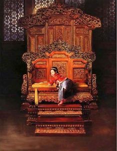 234x300 Stunning Oil Painting Little Boy Chinese Qing Dy Emperor Playing - Throne Painting