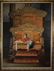 229x300 Exquisite Asian Oil Painting, Young Boy On Throne Chair, Signed K - Throne Painting