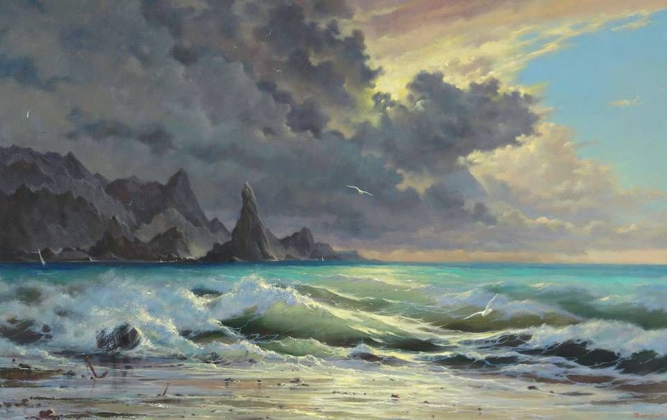 963x607 The Thunder Storm.jpg Seascapes Oil - Thunder Painting