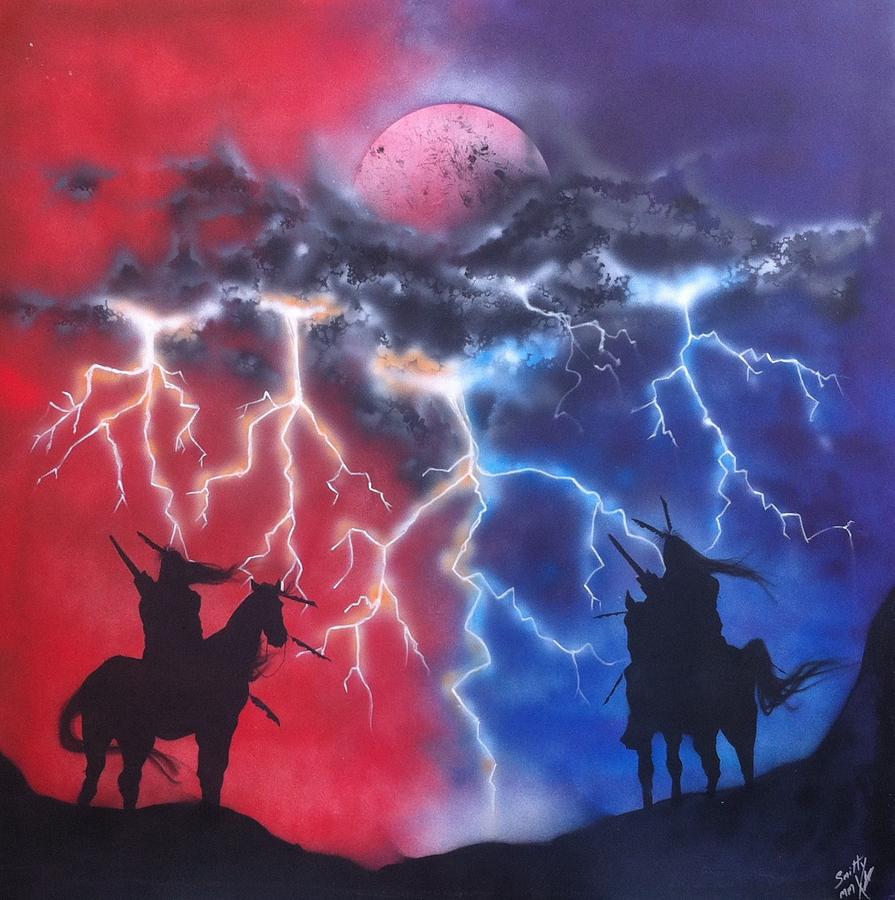 895x900 Thunder And Lighting Bros Painting By Mike Smith - Thunder Painting